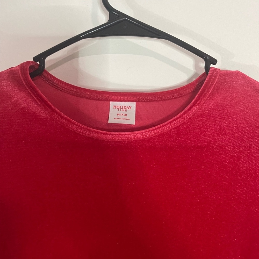 Holiday Time Red Velvet Kids Dress with White Trim - Picture 4 of 6